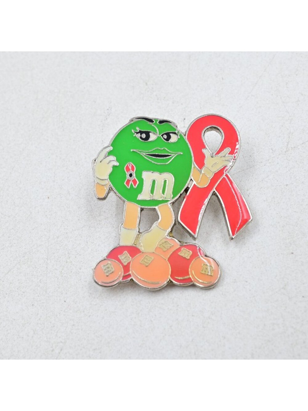 M&Ms Green Character Red Ribbon Fantasy Pin